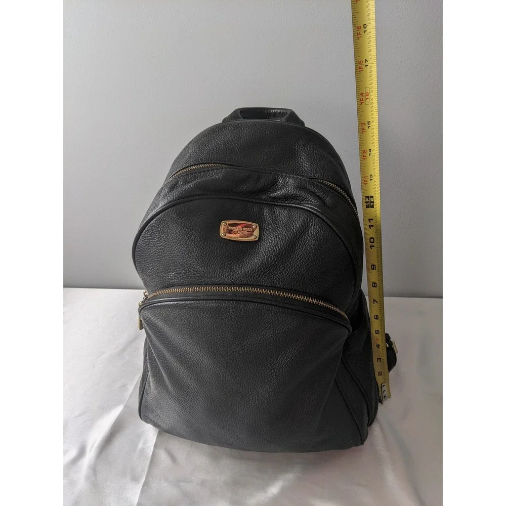 Michael Kors Abbey Black Pebbled Leather Backpack Gold Hardware